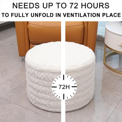 Asuprui Round Footstool Ottoman, 20x14In, Ivory,Hassock,Sofa Couch Footrest - color: Cream, size: 20"D x 20"W x 14"H