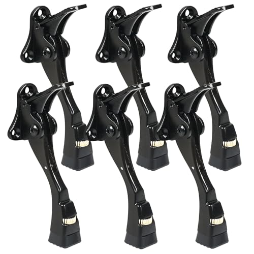 6 Packs Black Door Stops, Heavy Duty Kickdown Door Stopper, One Touch Adjustable Kickdown Door Stop for Heavy Doors, 4 in Metal Door Kickstand with Rubber Tip & Wall Protectors for Wide Doors - color: Black, size: 4 inch x 6pack