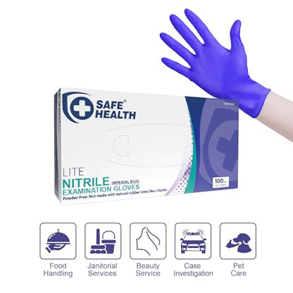 Safe Health Nitrile Exam Gloves – 4 mil, Latex-Free, Powder-Free, Disposable, Blue, Medical Grade, Food, Cleaning Use - size: Large, style: Imperial Blue - Case of 1000