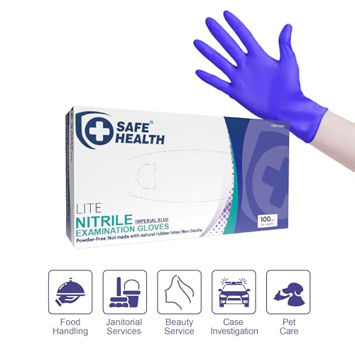 Safe Health Nitrile Exam Gloves – 4 mil, Latex-Free, Powder-Free, Disposable, Blue, Medical Grade, Food, Cleaning Use - size: Small, style: Imperial Blue - Box of 100