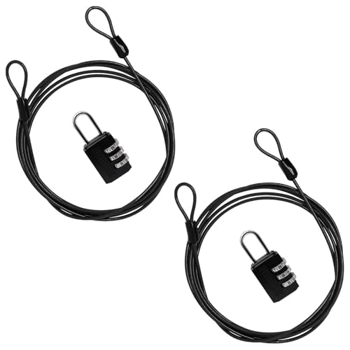 Cable Lock Double Loops 6.6Ft Long Black Security Cable with Lock, Bike Locks Cables 2.5mm Braided Steel Coated Safety Cables Wire for Luggage, Outdoor, Clothesline (2 Pack) - color: Black, size: 6.6Ft (2 Pack)