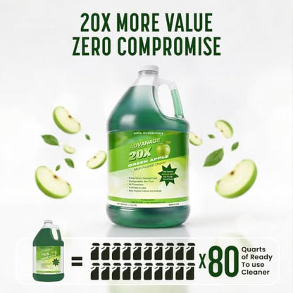 Advanage 20X All Purpose Cleaner Concentrate – The Wonder Cleaner 128 fl oz Green Apple Cleaning Supplies for Bathroom Cleaner, Floor Cleaner, Multipurpose Cleaner | Made in USA Multisurface Cleaner - size: 128 Fl Oz (Pack of 1)