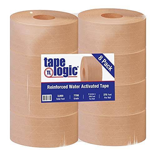 Tape Logic® #7700 Reinforced Water Activated Tape, 3" x 375', Kraft, 8/Case