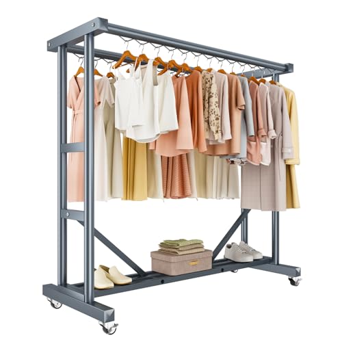 Stainless Steel Rolling Clothes Rack, 55 Inch Large Size, 700 LBS Capacity - color: Gray