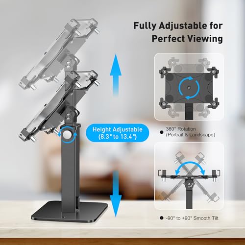 AboveTEK Anti-Theft iPad Kiosk Stand, 360 Rotation & Adj. Height 8.3"–13.4", Heavy-Duty Steel & Aluminum, Fits 9.7"-13" Tablets, Security Retail POS Tablet Stand for Business & Commercial Use - color: Black