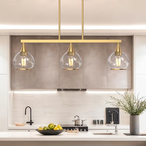 Phaosio Brushed Gold Kitchen Island Linear Pendant Light, 3-Light, E26 Base - color: Gold, size: 3-Light