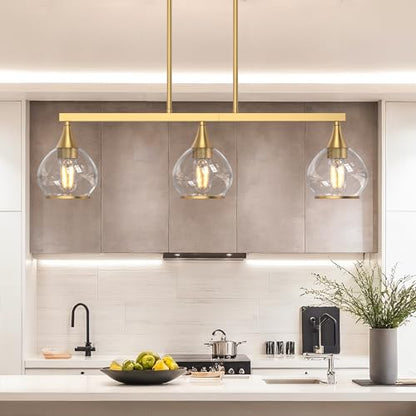 Phaosio Brushed Gold Kitchen Island Linear Pendant Light, 3-Light, E26 Base - color: Gold, size: 3-Light
