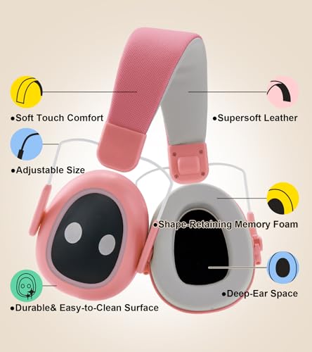 Ear protection for kids, 30dB SNR, 5.5 oz, Lightweight Adjustable - color: Pink