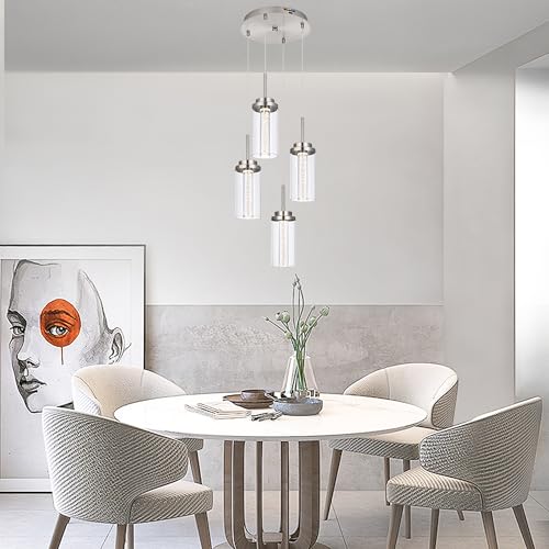 MELUCEE Modern LED Pendant Light Fixtures Brushed Nickel 4-Light with Glass - color: Brushed Nickel, size: 4-Light-Round