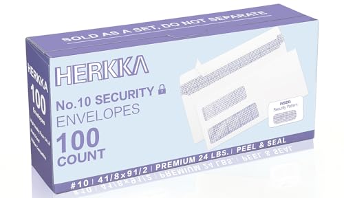 100 Pack #10 Double Window Security Self-Seal Envelopes - Suitable Size for Multiple Business Statements, Quickbooks Invoices, and Return Envelopes, Size 4-1/8 x 9-1/2 - White - 24 LB - size: 100 Pack