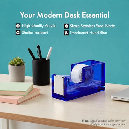 OfficeGoods Acrylic Tape Dispenser, Aesthetic and Compact Design, Blue - color: Blue