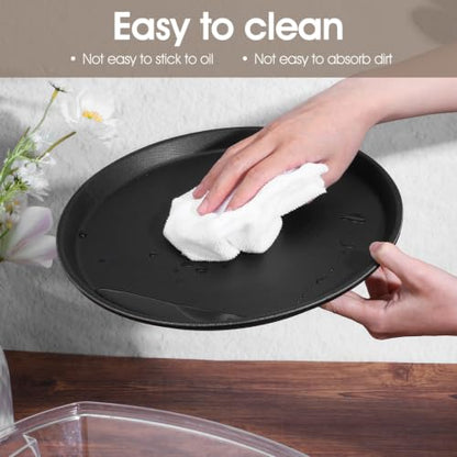 8 Pieces 11 Inch Black Round Plastic Serving Trays, Non Slip Surface Restaurant Serving Trays with Raised Edges, Food Drink Meals Server Tray for Home Kitchen Cafeteria Bar Hotel