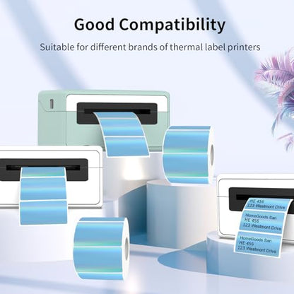 Direct Thermal Label 2x1 Inch- Barcode Labels- Holographic Thermal Sticker Labels for Address, Shipping, Compatible with Rollo Label Printer & MUNBYN& Zebra (300 Labels/Blue) - color: Holographic Blue, size: 2"x 1"
