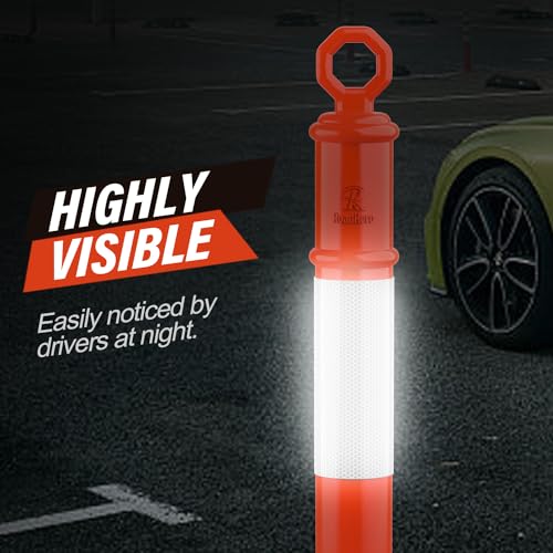 RoadHero 45 Inch Traffic Delineator Post Cones with Base, Orange, 3 Pack - color: Orange