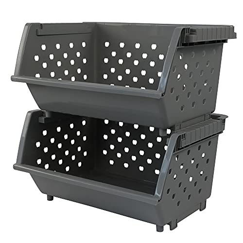 Begale 3-Pack Gray Plastic Stackable Detachable Storage Bin