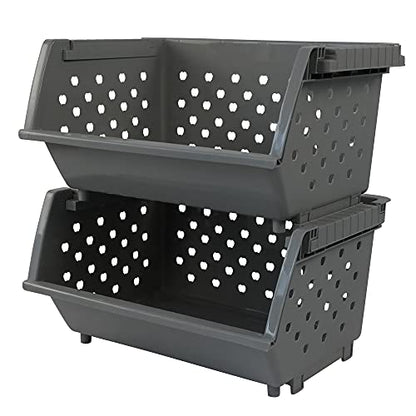 Begale 3-Pack Gray Plastic Stackable Detachable Storage Bin