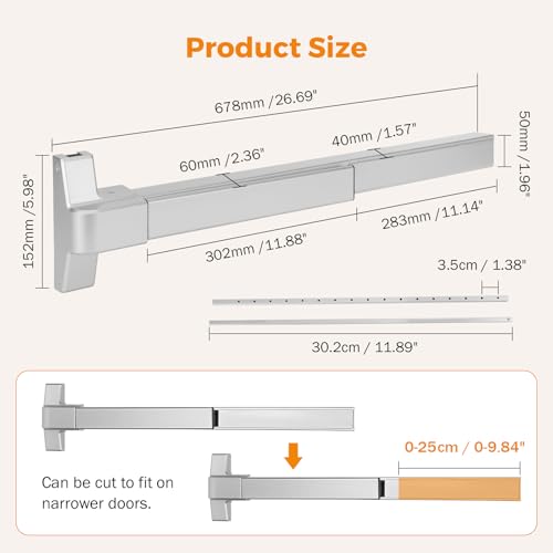 BEAMNOVA Vertical Rod Panic Bar Exit Device Push Bar, 27.5 Inch Metallic - color: Metallic, size: 27.5 inch