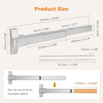 BEAMNOVA Vertical Rod Panic Bar Exit Device Push Bar, 27.5 Inch Metallic - color: Metallic, size: 27.5 inch