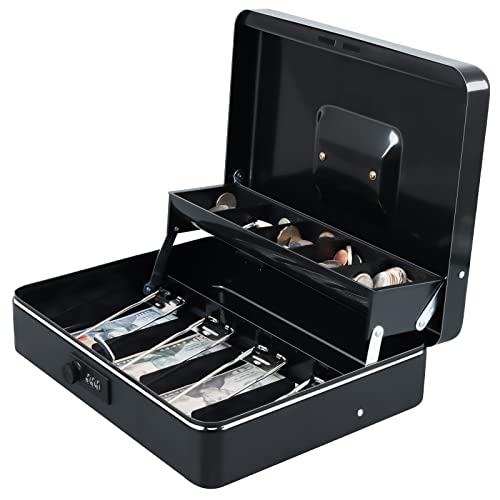 xydled Cash Box with Combination Lock, Metal Money Safe Storage box, Black - color: Black Combination Lock