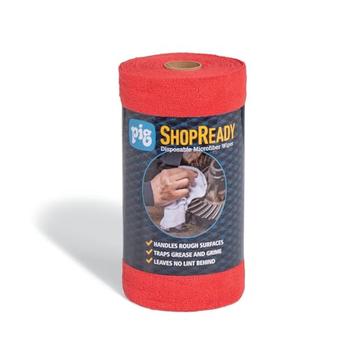 PIG ShopReady Microfiber Wipers| Durable Low-Lint Microfiber Rags | 50 per Roll | 12" W x 12" L | Red | PM50821-RD - color: Red