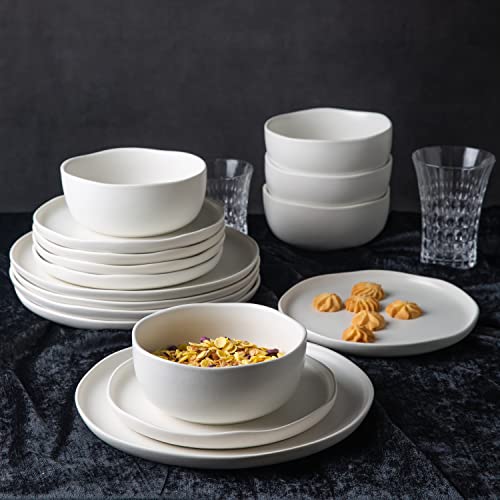 AmorArc Stoneware Dinnerware Sets for 4,12Pcs Ceramic Plates and Bowls Sets - color: Matte White, size: Service for 4