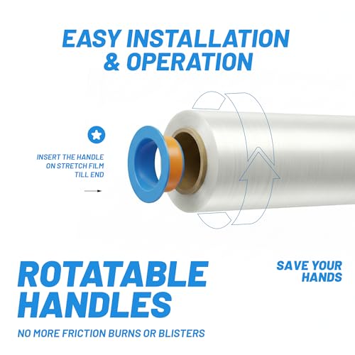 PRO 1000 Stretch Wrap for Furniture Wrapping & Moving, 15 Inch x 1000 Ft 70 Gauge with Rotating Handles, 4 Rolls + Bonus 4 Inch Mini Rolls & Safety Cutter, Heavy Duty Pallet Wrap Kit - size: 1000 ft