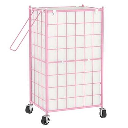 WOWLIVE Rolling Laundry Basket, Metal Wire Frame Laundry Hamper with Wheels - color: Pink, size: 100l