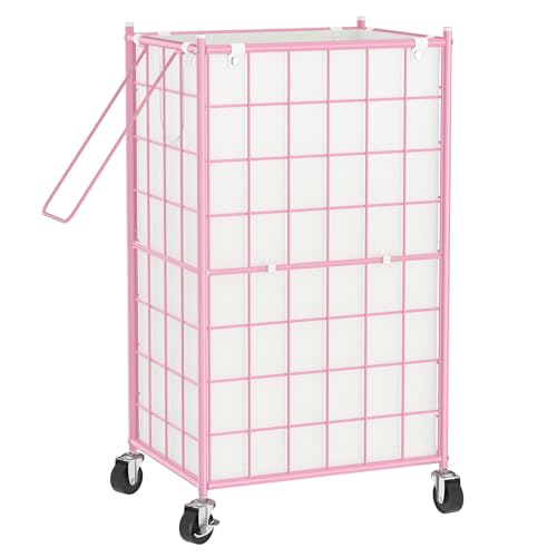 WOWLIVE Rolling Laundry Basket, Metal Wire Frame Laundry Hamper with Wheels - color: Pink, size: 100l