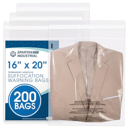 16" X 20" (200 Count) Self-Seal Clear Poly Bags With Suffocation Warning - size: 16" x 20"