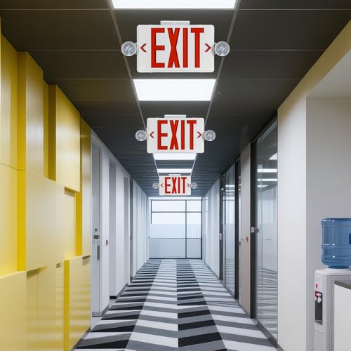 Red LED Exit Sign Emergency Light Combo UL, 1 Pack - color: White Housing+Red Letter+Light, size: 1 Pack