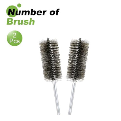 HARFINGTON 2pcs Wire Bore Brush Set 8 Inch Length 1.8 Inch Shank Stainless Steel Bristles Cleaning Brush for Clean Car Part Tube Kitchen Garage - size: 8 x 1.8 Inch