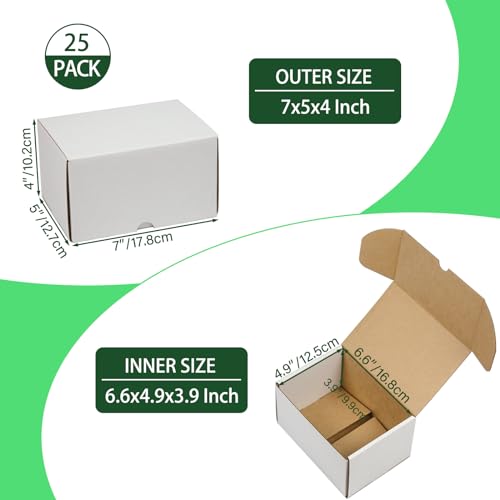7x5x4 Inches Shipping Boxes Set of 25, White Corrugated Cardboard Box Literature Mailer for Packing Small Business - color: White, size: 7x5x4