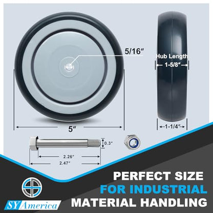 SY America 5" x 1.25" Shopping Cart Replacement Wheels Kit, Rubber Wheels for Grocery & Supermarket Carts, Smooth & Quiet Rolling, 350 lbs per Wheel, Universal Fit, 5/16" Bore, Grey, 100 Pack - style: 100-Pack (5/16'' Bore)