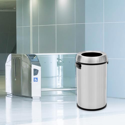 GarveeHome 17 gal/65 L Open Top Trash Can, Stainless Steel Rubbish Bin, Commercial Grade Waste Container, Round Garbage Can for Outdoor, Home Office, Restaurant, Silver - color: Silver, Open Top