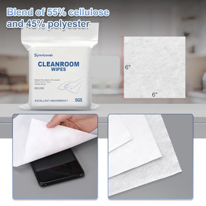 Cleanroom Wipes 6"x6" (300 Pcs,Grade A, 68GSM) - size: 6"×6"(Pack of 300)