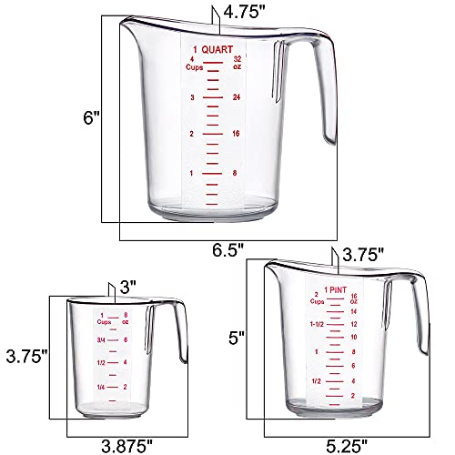 Amazing Abby - Melissa - Plastic Measuring Cups (3-Piece Set), Food-Grade Measuring Jugs, 1/2/4-Cup Capacity, Unbreakable, Stackable, Dishwasher-Safe, Great for Oil, Vinegar, Flour, and More
