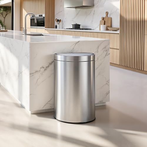 EKO Mirage Semi-Round Motion Sensor Trash Can or Recycling Bin, 47 Liter / 12.4 Gallon Automatic Large Kitchen Trash Can with Deodorizer Compartment, Removable Lid and Bucket, Matte Stainless Steel - size: Mirage Semi-Round 47 liter - Stainless Steel