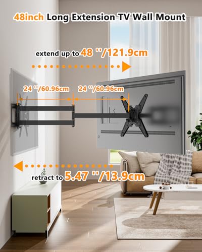 48" Extension Long Arm Rotating TV Wall Mount 26-65”TV by WHYFONE - size: Fit 26-65" TVs