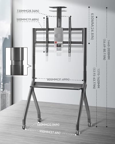 Smart Board Stand with Camera Tray Fits 42"-75" Screens, Interactive Whiteboard Stand with 360° Rotating Wheels Holds 300LBS, Height Adjustable,Mobile Stand for Home, Office & Classroom - size: For 42"-75" Smart Board