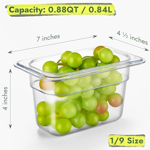 CURTA 6-Pack 1/9 Size 4" Deep NSF Polycarbonate Food Pans with Handled Lids | Dishwasher & Freezer Safe Clear Container for Prep Tables, Buffet, Salad Bar, Commercial & Home Kitchen - color: 1/9 Size, size: 4" Deep Pan with Lid