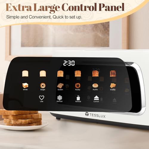 Tesslux 4 Slice Toaster, Touchscreen, 1.5" Long Wide Slot, 1300W, White - color: White