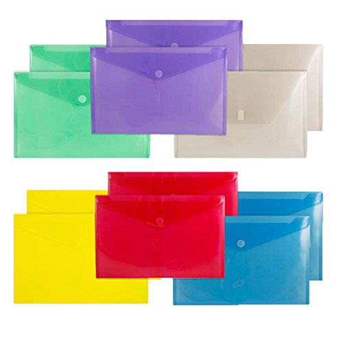 JAM PAPER Plastic Envelopes with Hook & Loop Closure - Legal Booklet - 9 3/4 x 14 1/2 - Assorted Colors - 12/Pack - color: Assorted, size: Legal - Pack of 12