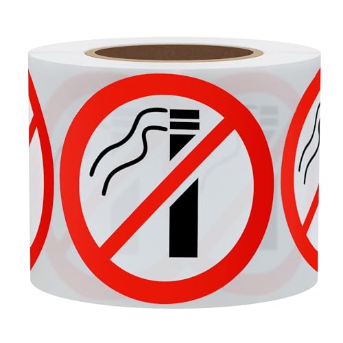 HYBSK No Smoking Logo Labels Glossy Paper Public Warning Stickers 300pcs Total Per Roll (2 inch) - size: 2 inch
