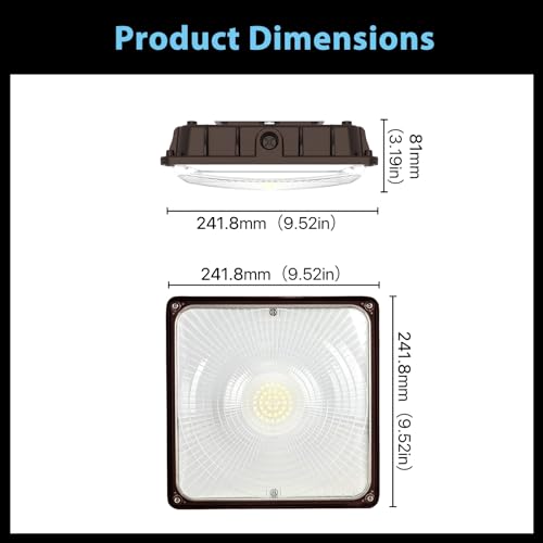 HYPERLITE LED Canopy Light 45W: 6300lm 4Packs 9.5"x9.5" LED Canopy Lights 5000K Daylight,Ideal and Commerical Canopy LED Lights for Garage,Carport,Shop,Workshop,Underpass,Entrance