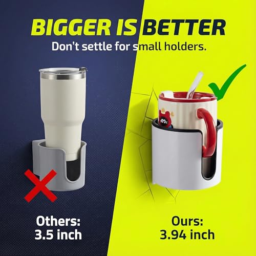 Wall Mounted Cup Holder,Large Size for Cups,Mugs and Cans.(White)