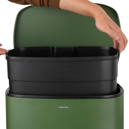 happimess Connor 2-Piece Iron Trash Can, Pine Green - color: Pine Green