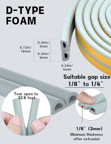Weather Stripping Door Seal Strip,32.8 FT D Shaped Weatherstripping - color: Gray, size: S (3/8"W × 1/4“T)