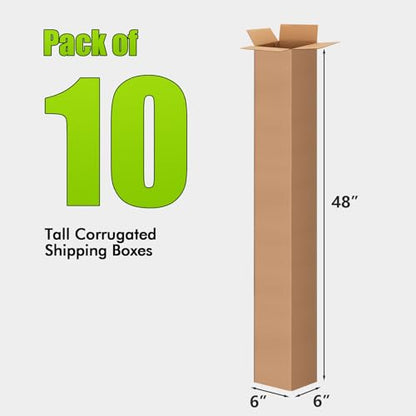 6x6x48 Inch Tall Corrugated Cardboard Boxes 10 Pack, 6"L x 6"W x 48"H Golf Club Shipping Boxes - Shipping, Moving, Packaging, Mailing, Storage Box for Home or Business - size: 6x6x48'' Pack of 10