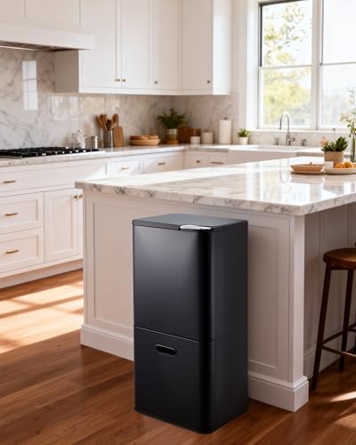 Garvee Dual Trash Can for Kitchen, 2 Compartment (33L + 28L) Garbage Can - color: Black, size: 33L+28L