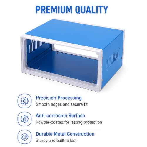 Electronic Enclosure Junction Box Blue Metal Enclosure Case Project Box - size: 9.65" x 7.48" x 4.33"